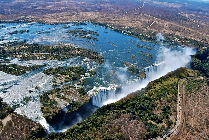 victoria falls from above, waterfall, nature, river, fun, HD wallpaper