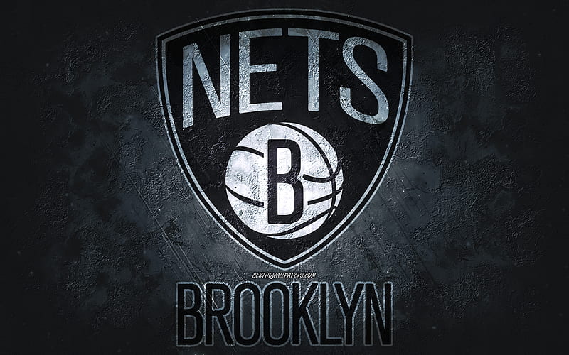 Brooklyn Nets, American basketball team, black stone background, Brooklyn Nets logo, grunge art, NBA, basketball, USA, Brooklyn Nets emblem, HD wallpaper