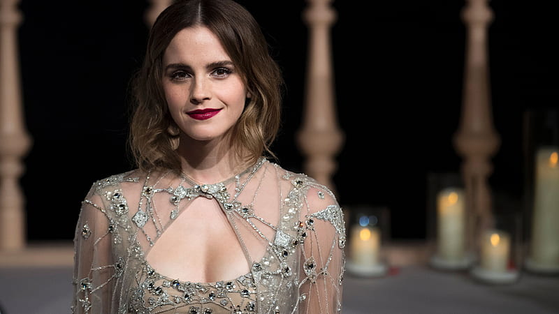 Emma Watson is Wearing Stone Work Dress With Smiling Face Celebrities, HD wallpaper