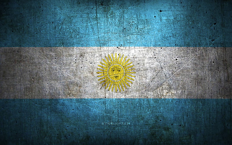 Argentinian metal flag, grunge art, South American countries, Day of Argentina, national symbols, Argentina flag, metal flags, Flag of Argentina, South America, Argentinian flag, Argentina, HD wallpaper