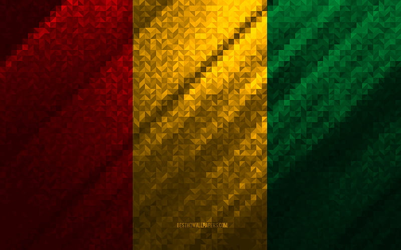 Flag of Guinea, multicolored abstraction, Guinea mosaic flag, Guinea, mosaic art, Guinea flag, HD wallpaper