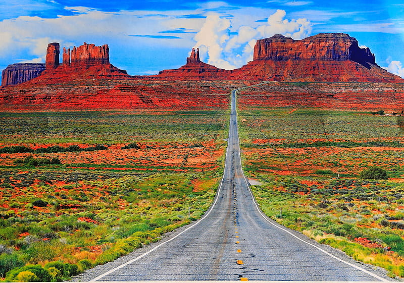 Spaceway, colorful, desert, bonito, magic, sky, south, canyon, highway, erosion, splendor, mountains, navajo, color, road, outdoor, HD wallpaper