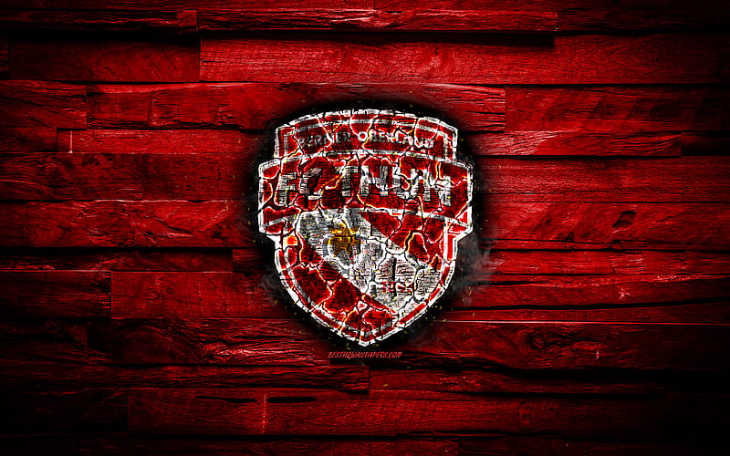 Thun FC, burning logo, Switzerland Super League, red wooden background, swiss football club, FC Thun, grunge, football, soccer, Thun logo, Bernese Oberland, Switzerland, HD wallpaper
