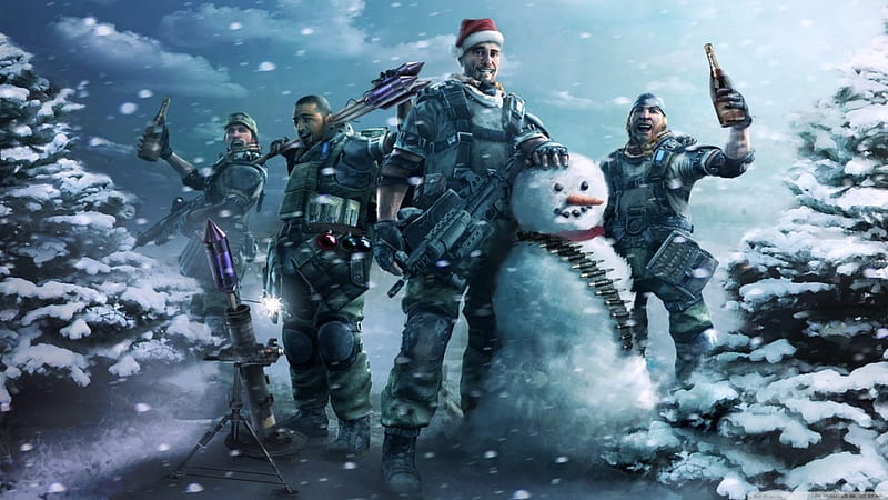 Military Snowmen, christmas soldiers, snowmen, army snowmen, soldiers, HD wallpaper