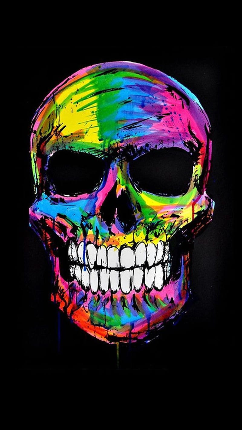 colours skull, art, skulls, HD phone wallpaper