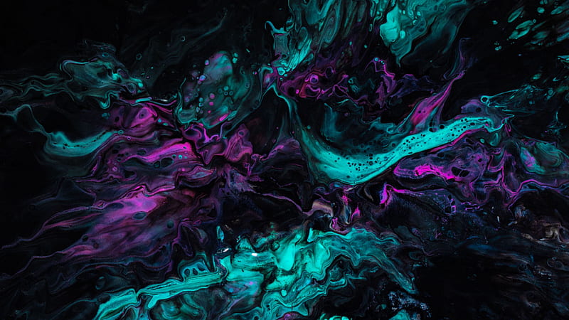 Paint Stains Mixing Liquid Turquoise Purple Dark, HD wallpaper