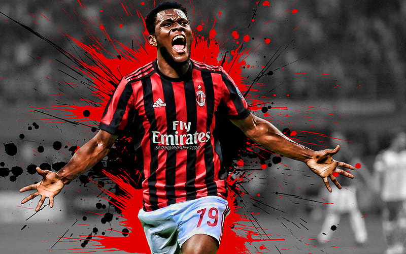 Franck Kessie Ivorian football player, AC Milan, midfielder, red-black paint splashes, creative art, Serie A, Italy, football, grunge, Kessie, HD wallpaper