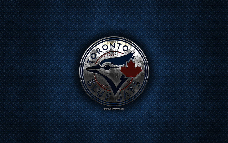 Toronto Blue Jays, Canadian baseball club, blue metal texture, metal logo, emblem, MLB, Toronto, Canada, USA, Major League Baseball, creative art, baseball, HD wallpaper
