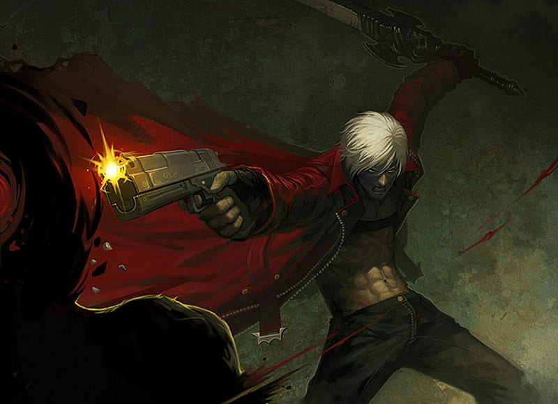 Dante, games, white hair, video games, capcom, devil may cry, guns, thorns,  anime, HD wallpaper