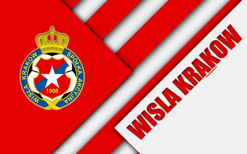 Wisla Krakow FC logo, material design, Polish football club, red white abstraction, Krakow, Poland, Ekstraklasa, football, HD wallpaper