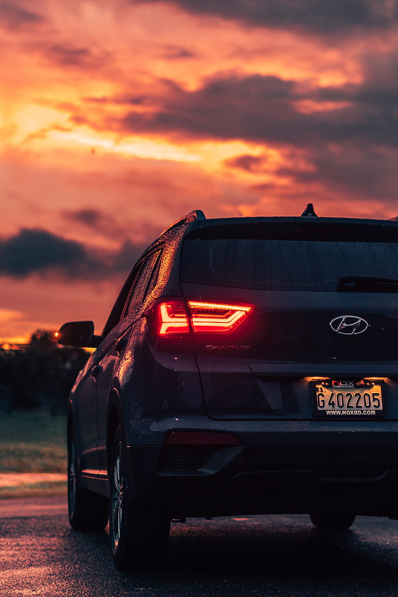 hyundai creta, suv cars, back view, sunset, scenic, Vehicle, HD phone wallpaper