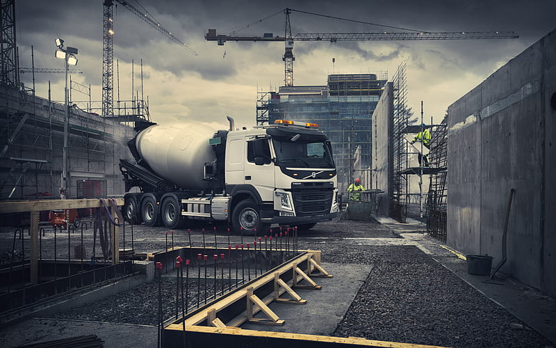 Volvo FMX, 2019, concrete mixer truck, construction machines, new white FMX, concrete transportation concepts, Swedish trucks, Volvo, HD wallpaper