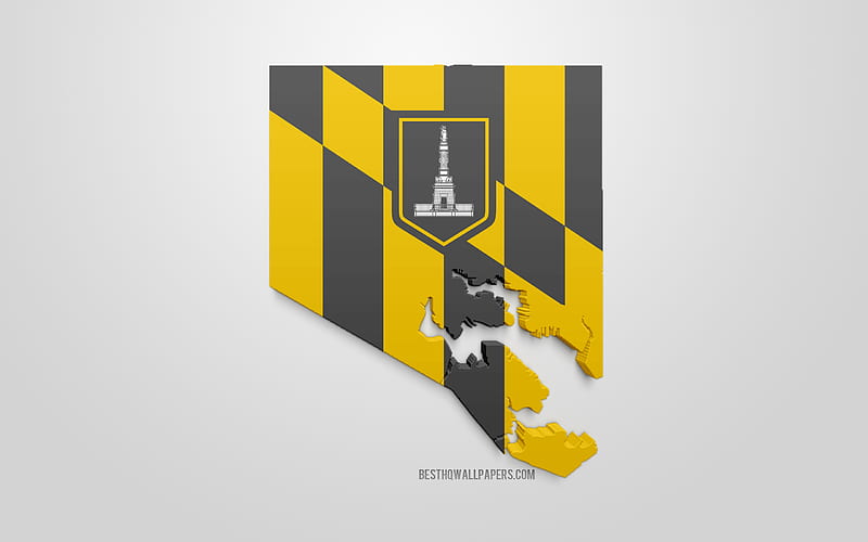Baltimore map silhouette, 3d flag of Baltimore, American city, 3d art, Baltimore 3d flag, Maryland, USA, Baltimore, geography, flags of US cities, HD wallpaper