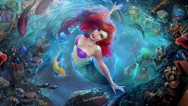Part of your World, sea, corals, Ariel, fantasy, Disney, fish, mermaid, siren, HD wallpaper