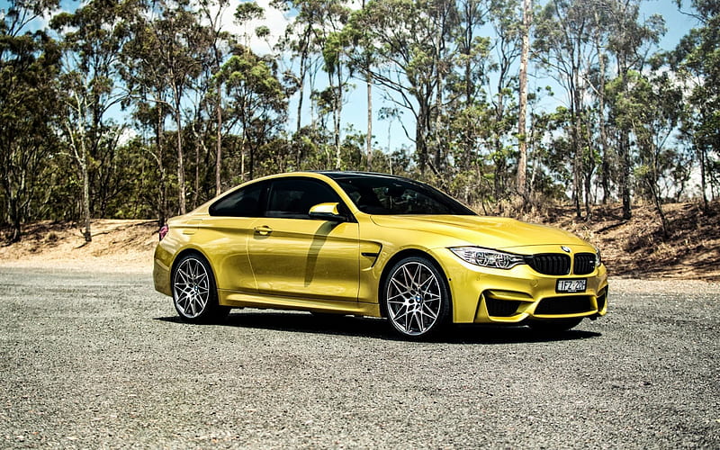 BMW M4 Coupe, yellow BMW, F82, tuning BMW, sports car, HD wallpaper