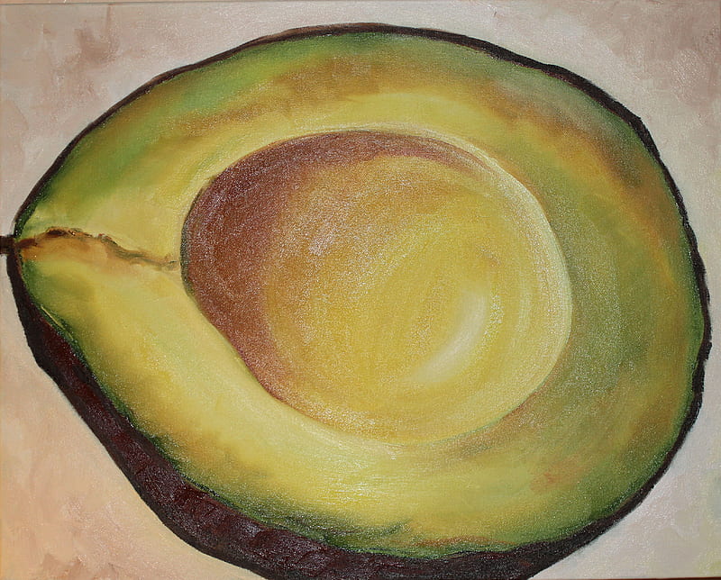 Half avocado, painting, avocado, oil painting, food, HD wallpaper