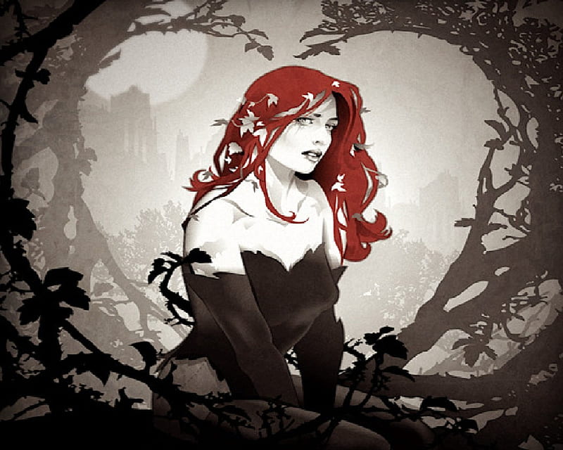 Poison Ivy, red head, villain, dc comics, plants, HD wallpaper