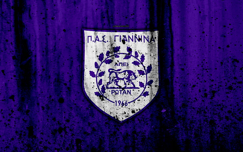PAS Giannina FC Greece Super League, grunge, stone texture, logo, emblem, Greek football club, Ioannina, Greece, HD wallpaper