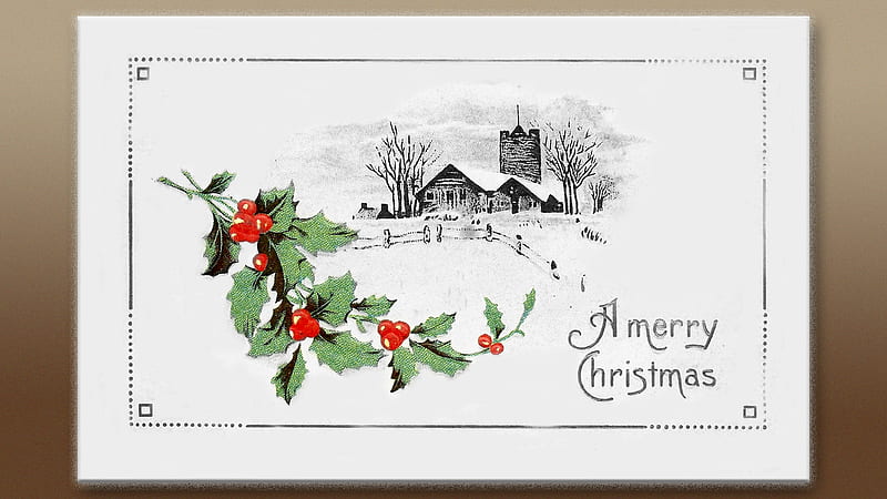 Vintage Christmas Card 1915, merry Christmas, Christmas, Snow, Christmas Card, Holly, HD wallpaper