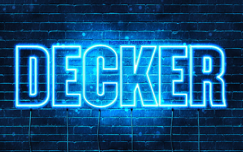 Decker with names, horizontal text, Decker name, Happy Birtay Decker, blue neon lights, with Decker name, HD wallpaper