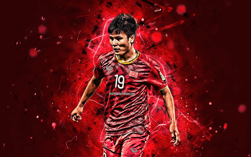 Nguyen Quang Hai, abstract art, Vietnam National Team, fan art, Hai Nguyen, soccer, footballers, neon lights, Vietnamese football team, HD wallpaper