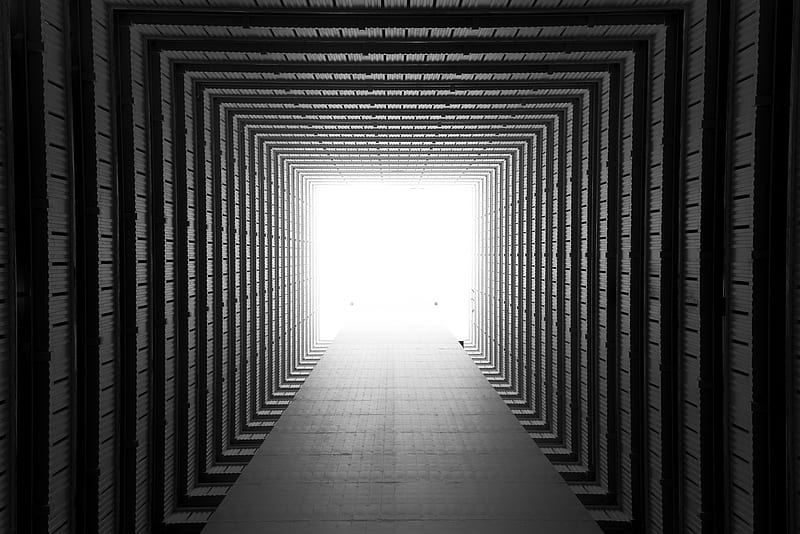 corridor, symmetry, geometry, architecture, light, perspective, HD wallpaper