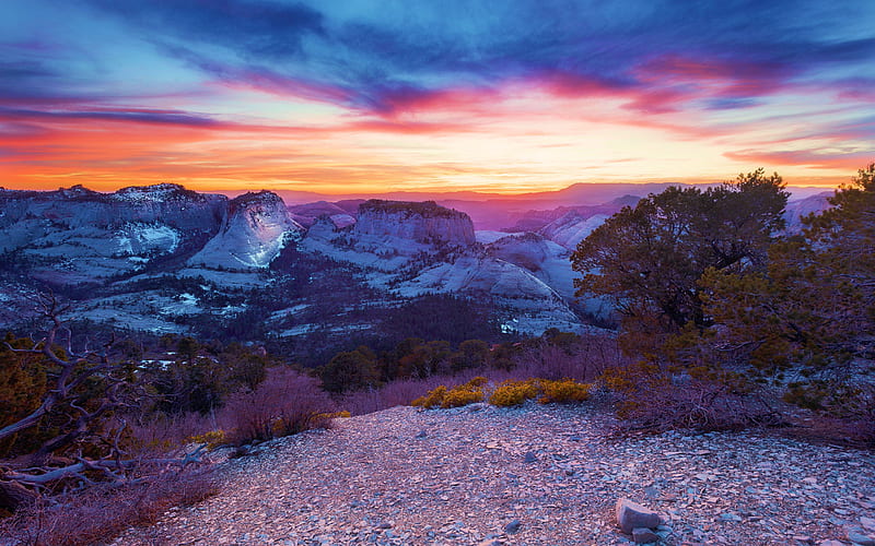 Zion NP, Phantom Valley, West Rim Backpacking Trip, mountains, utah, usa, colors, sunset, clouds, sky, canyons, HD wallpaper