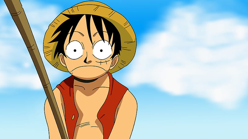 One Piece anime, black, blue, eyes, red, ruffy, sky, white, HD wallpaper
