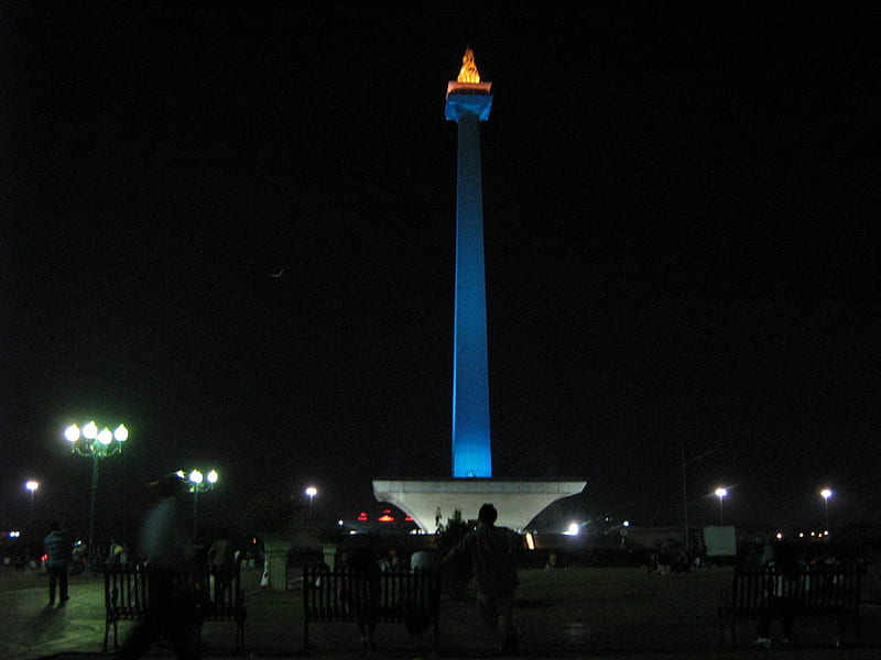 monas monuments-jakarta indonesian, architecture, monuments, indonesian, sky, blue, night, HD wallpaper