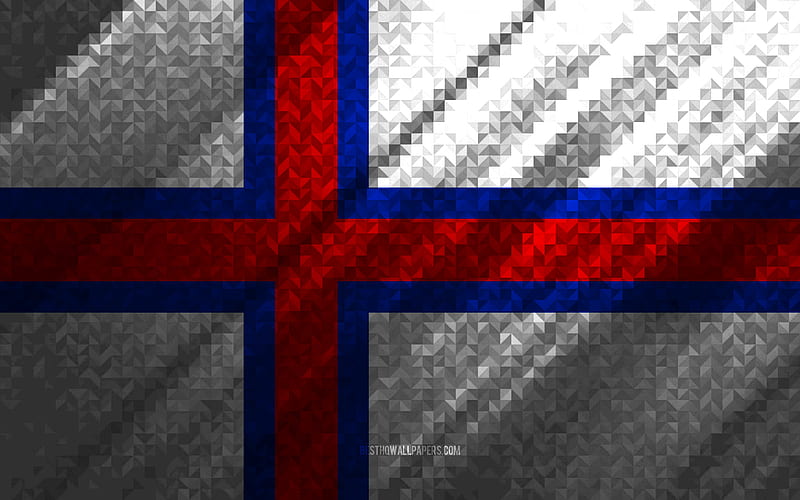 Flag of Faroe Islands, multicolored abstraction, Faroe Islands mosaic flag, Europe, Faroe Islands, mosaic art, Faroe Islands flag, HD wallpaper