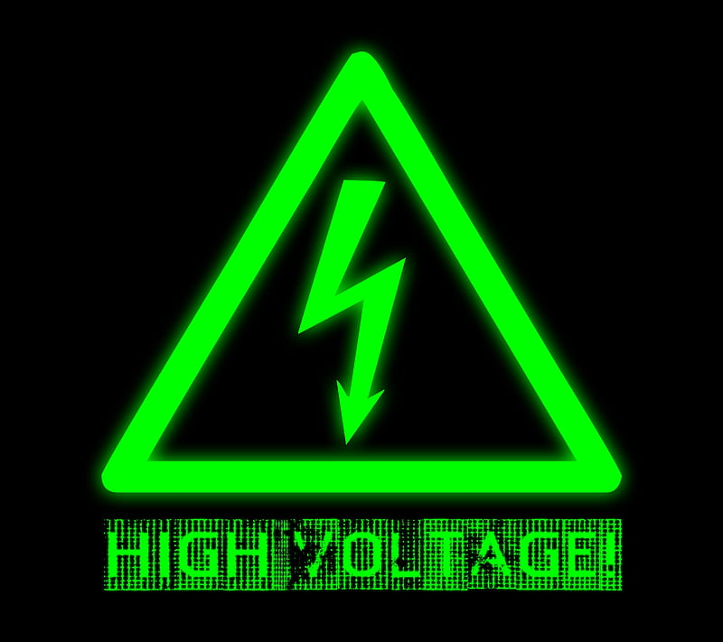 high voltage, danger, green, lightning, neon, sign, HD wallpaper