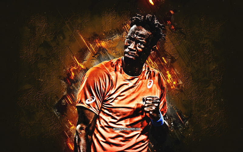 Gael Monfils, french tennis player, portrait, orange creative background, ATP, Tennis, HD wallpaper