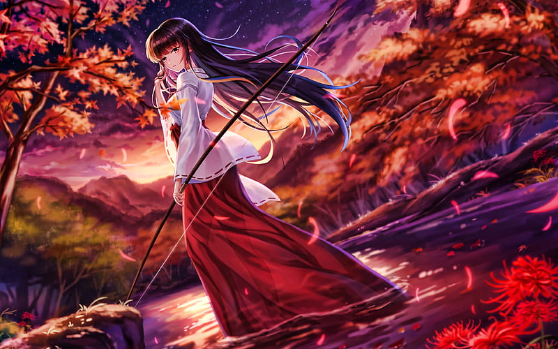 Kikyo protagonist, Chinese Bellflower, InuYasha, autumn, manga, Kikyo InuYasha, HD wallpaper