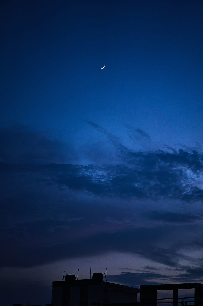 moon, dusk, sky, building, HD phone wallpaper