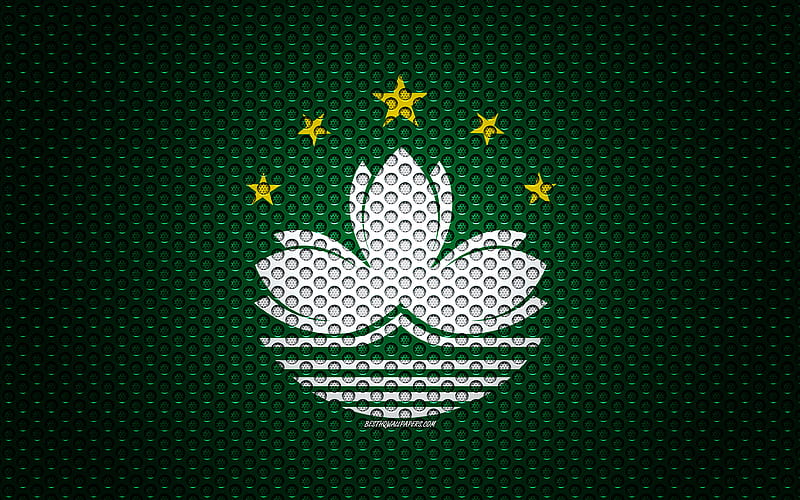 Flag of Macau creative art, metal mesh texture, Macau flag, national symbol, Macau, Asia, flags of Asian countries, HD wallpaper