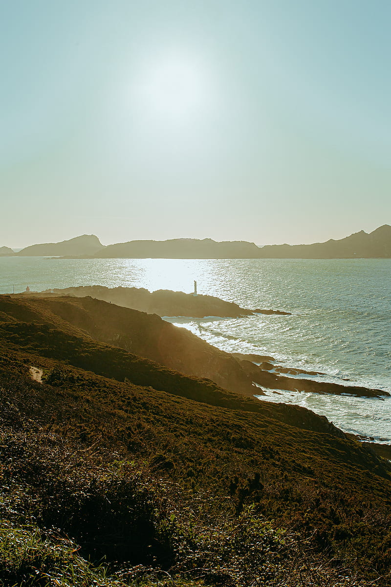 bay, coast, hills, sunlight, landscape, HD phone wallpaper