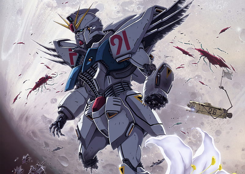 F91 Destroyed, gundam, destroyed, universal, space, anime, pieces, floating, century, HD wallpaper