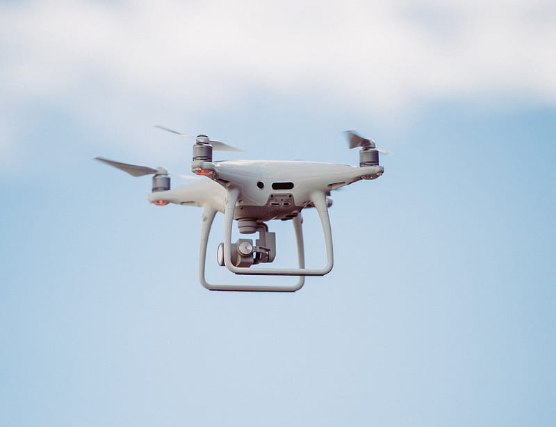 white DJI drone in mid air, HD wallpaper