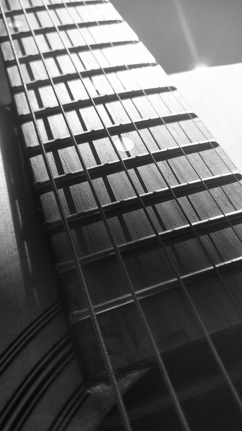Guitar, black and white, music, strings, HD phone wallpaper