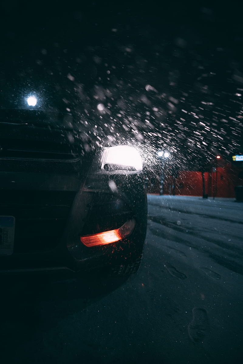 car, headlights, rear view, snow, night, HD phone wallpaper
