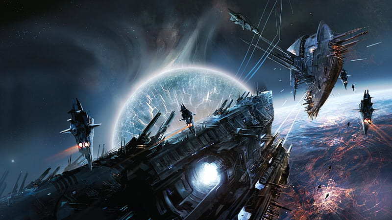 space battle, sci-fi, battle, ship, space, HD wallpaper