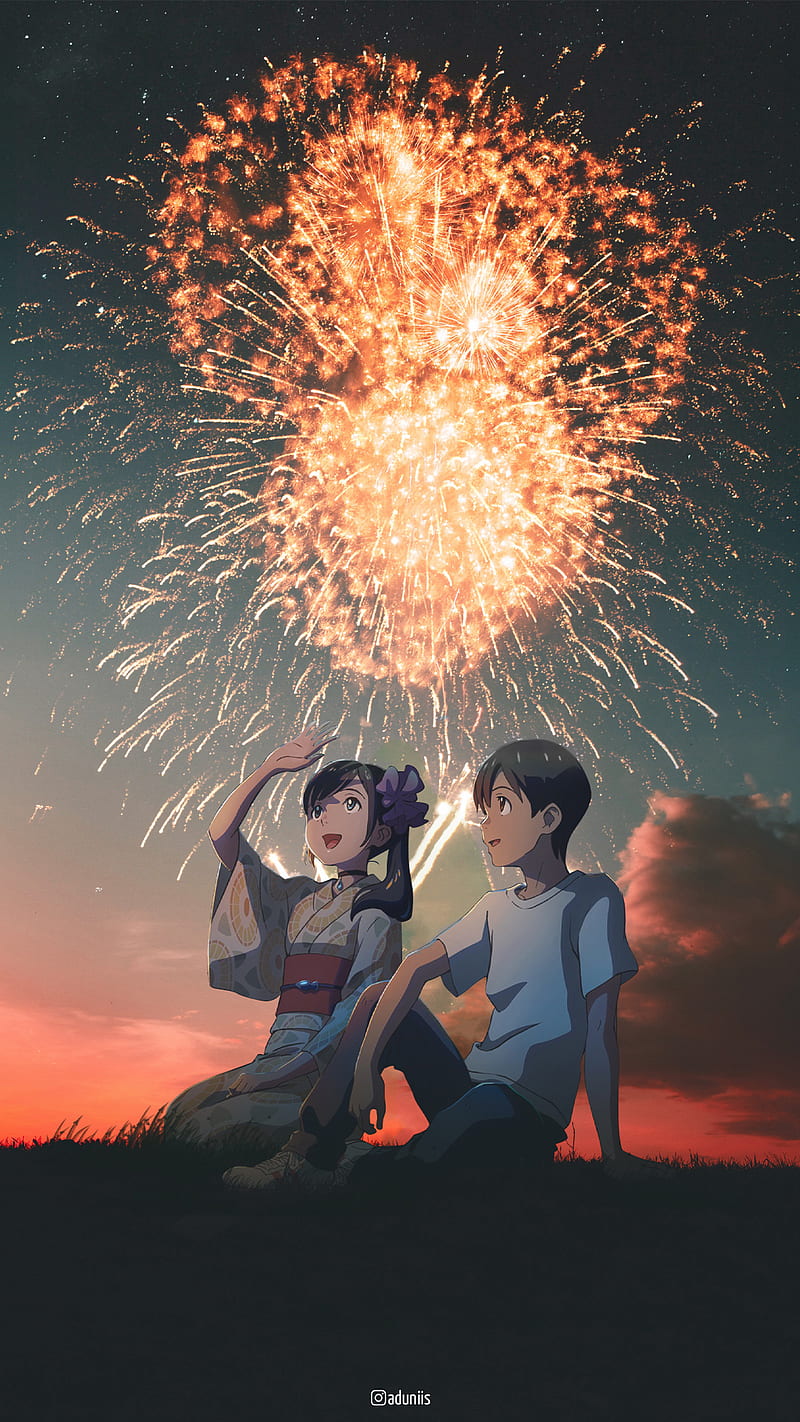 Schoolgirl wathing the fireworks wallpaper - Anime wallpapers - #31473