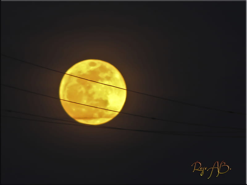 The Beauty of Moon, electric wires, graphy, moon, street light, HD wallpaper