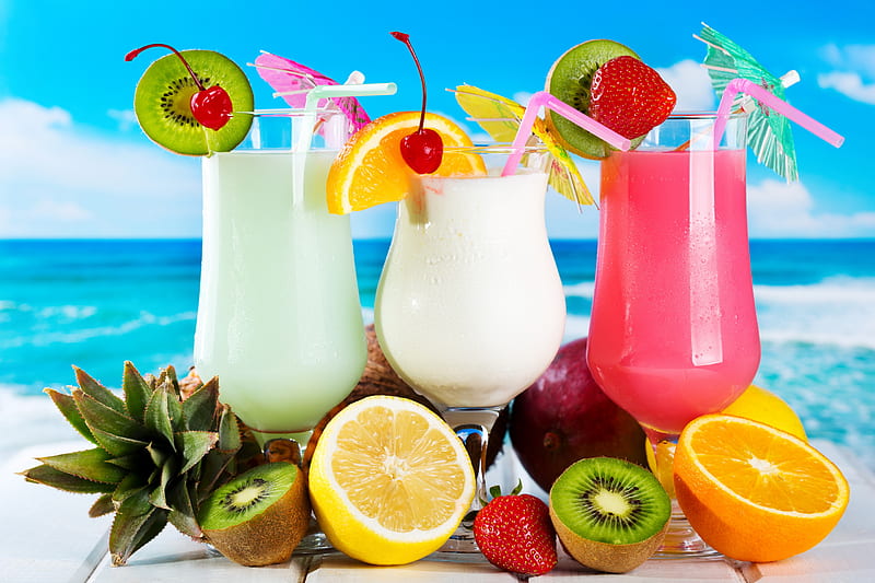 Summer Drinks, breeze, colors, fruits, sea, season, HD wallpaper
