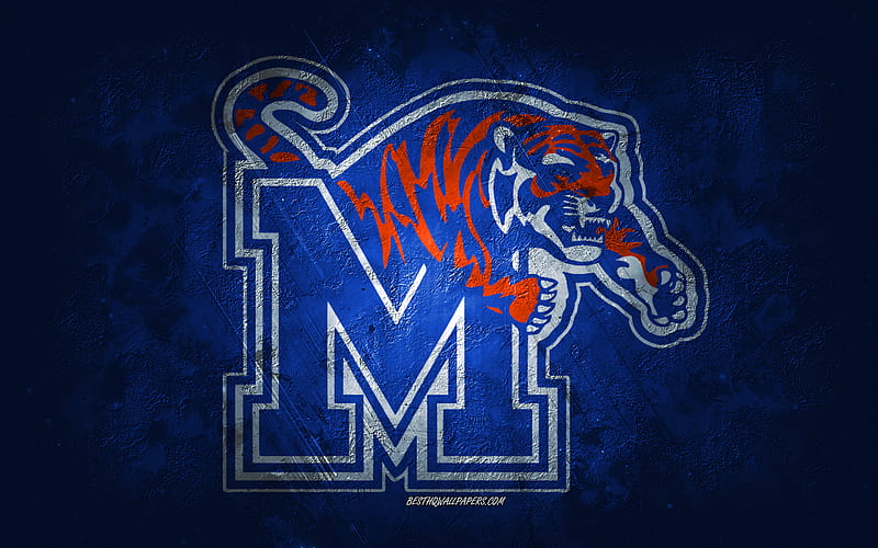 Memphis Tigers, American football team, blue background, Memphis Tigers logo, grunge art, NCAA, American football, USA, Memphis Tigers emblem, HD wallpaper