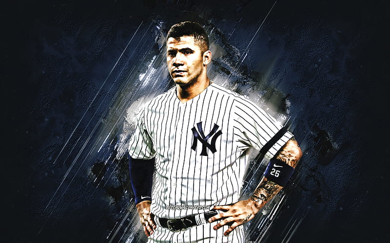 Gleyber Torres, New York Yankees, MLB, Venezuelan baseball player, portrait, blue stone background, baseball, Major League Baseball, USA, HD wallpaper