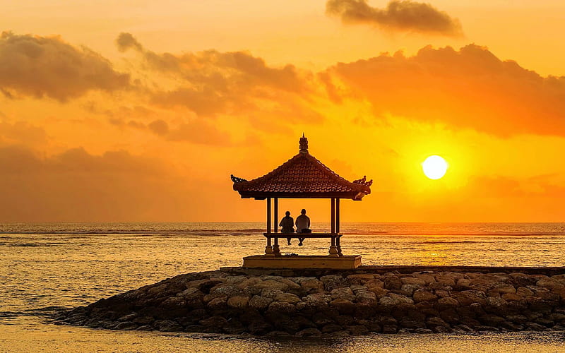 Bali - Romantic Getaway, sky, indonesia, island, sunset, gazebo, pair, HD wallpaper