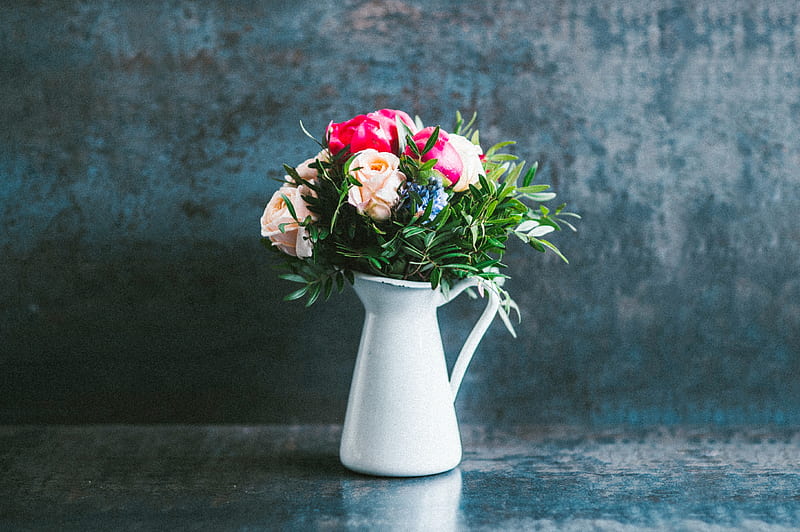 roses, bouquet, flowers, vase, surface, HD wallpaper