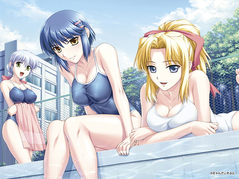 Pool, female, girl, anime, hot, sexy, bikini, HD wallpaper