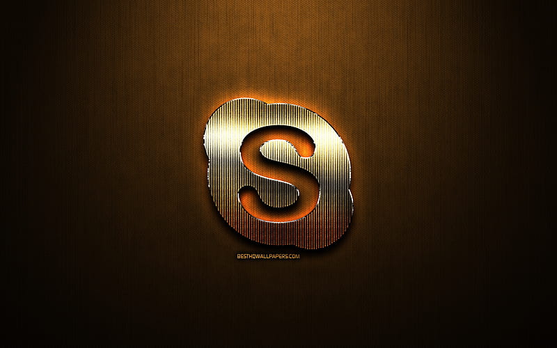 Skype glitter logo, creative, bronze metal background, Skype logo, brands, Skype, HD wallpaper